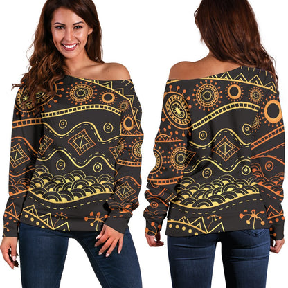 Gold African Design Off Shoulder Sweatshirt