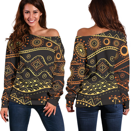 Gold African Design Off Shoulder Sweatshirt
