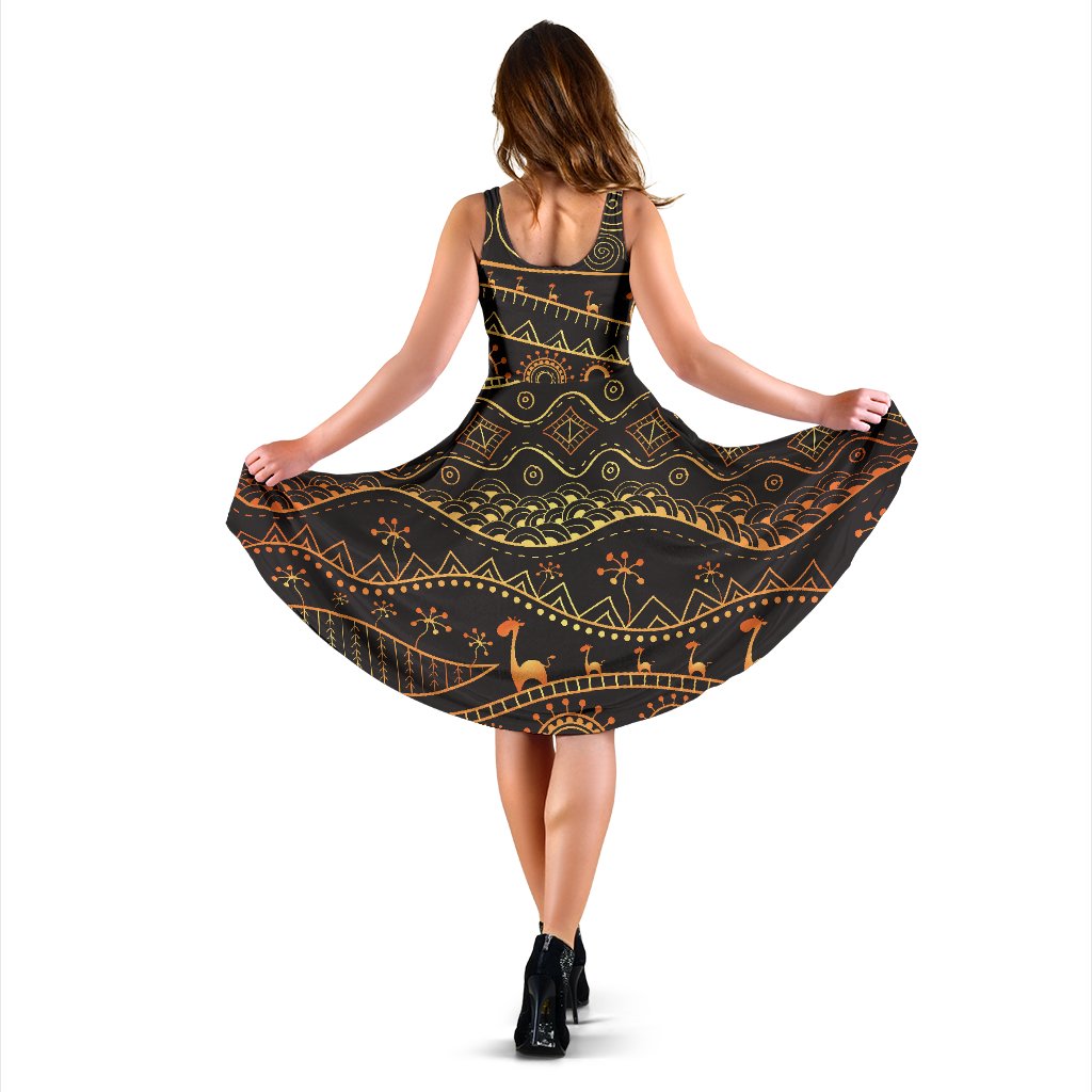 Gold African Design Sleeveless Mini Dress