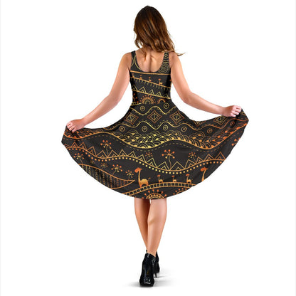 Gold African Design Sleeveless Mini Dress