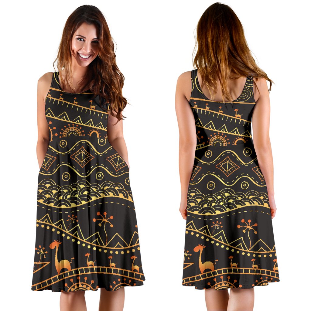 Gold African Design Sleeveless Mini Dress