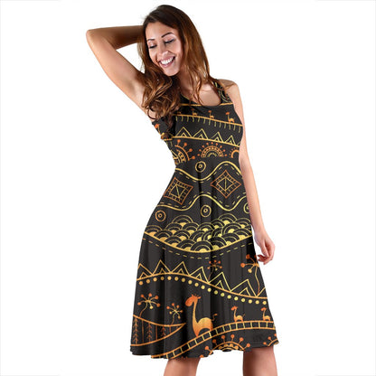 Gold African Design Sleeveless Mini Dress