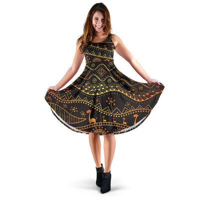 Gold African Design Sleeveless Mini Dress