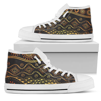 Gold African Design Women High Top Shoes