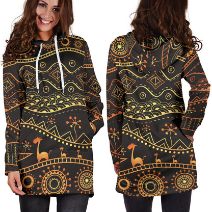 Gold African Design Women Hoodie Dress