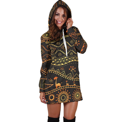 Gold African Design Women Hoodie Dress