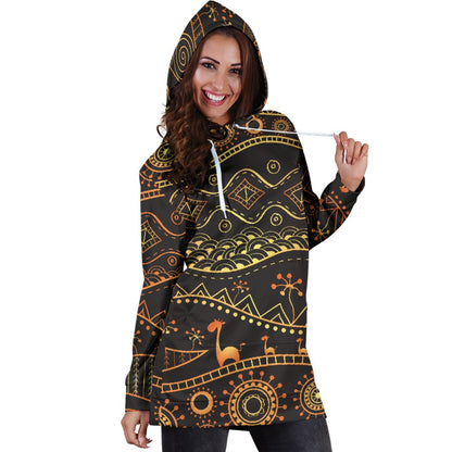 Gold African Design Women Hoodie Dress