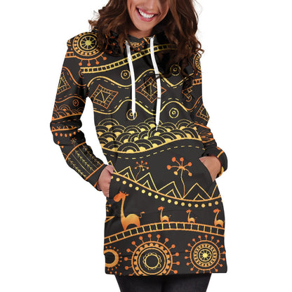 Gold African Design Women Hoodie Dress