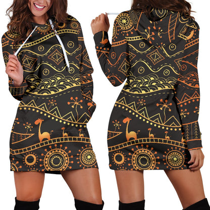 Gold African Design Women Hoodie Dress