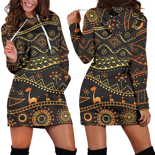 Gold African Design Women Hoodie Dress