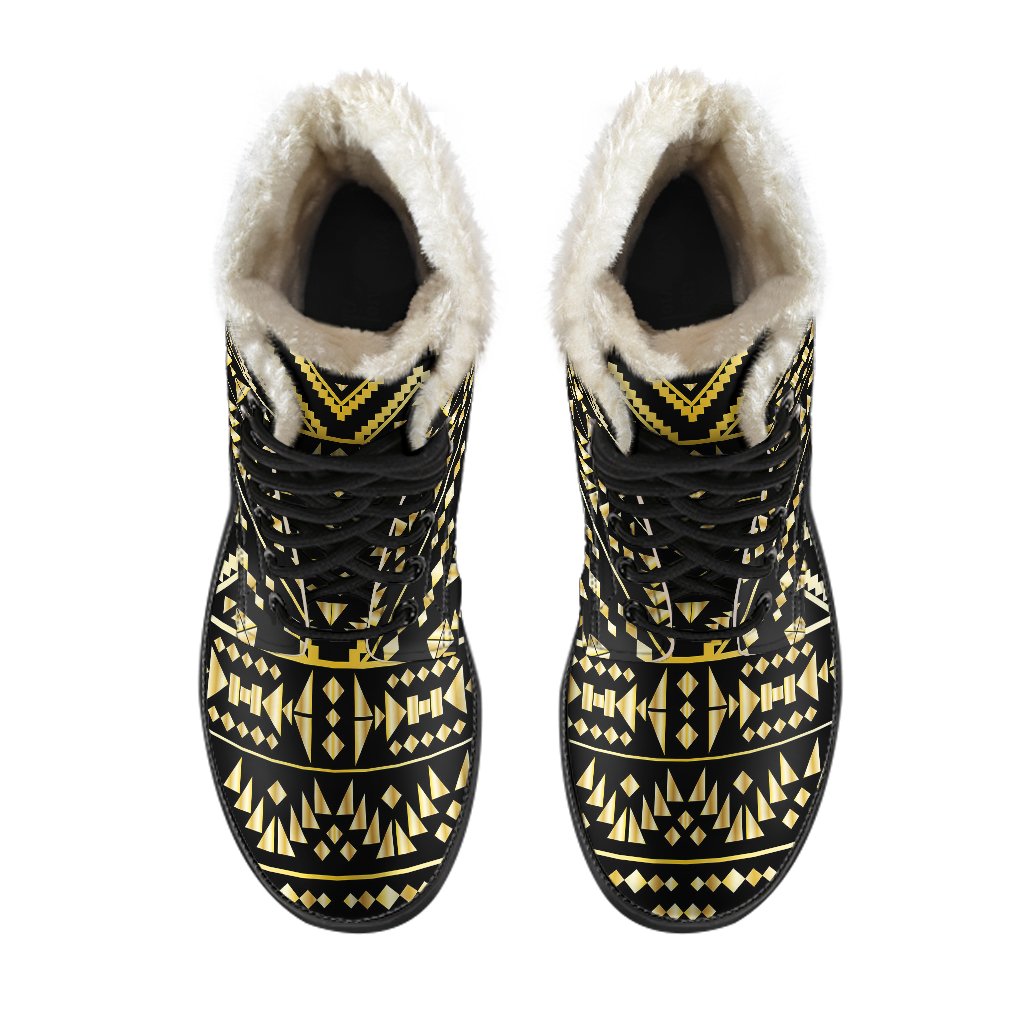 Gold Aztec Tribal Faux Fur Leather Boots