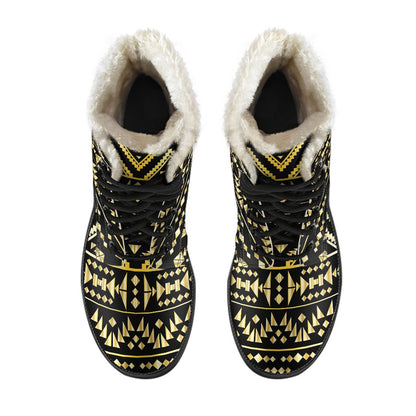 Gold Aztec Tribal Faux Fur Leather Boots