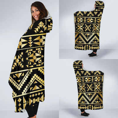 Gold Aztec Tribal Hooded Blanket-JORJUNE.COM