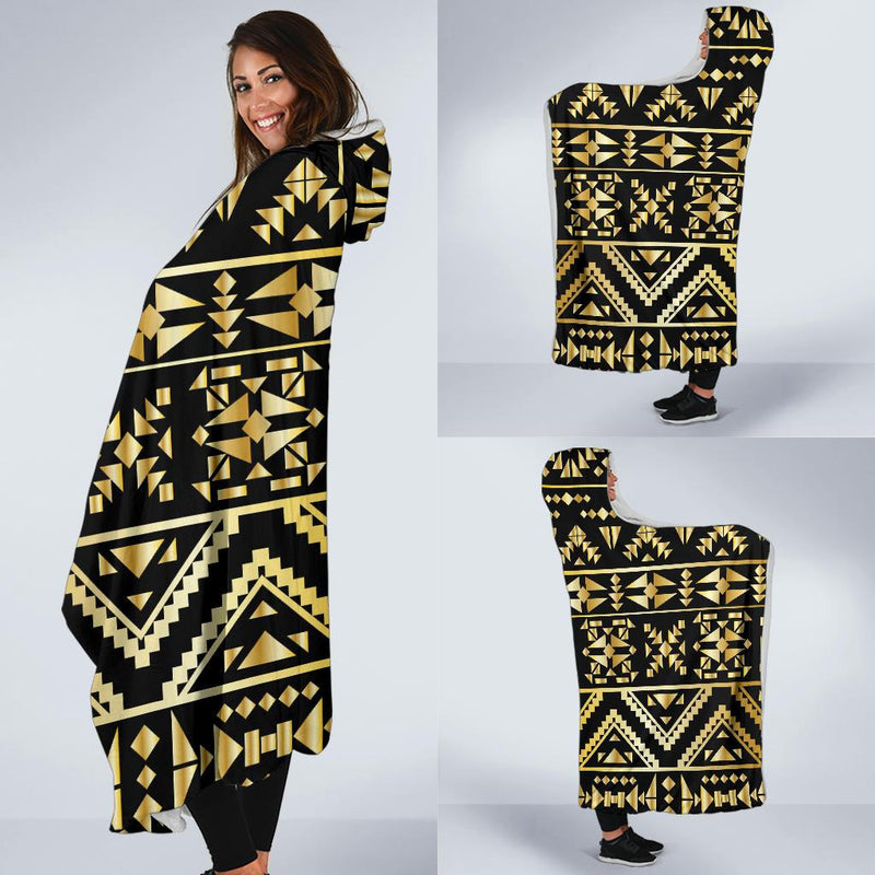 Gold Aztec Tribal Hooded Blanket-JORJUNE.COM