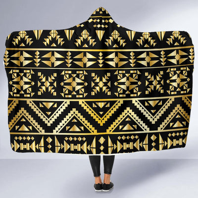 Gold Aztec Tribal Hooded Blanket-JORJUNE.COM