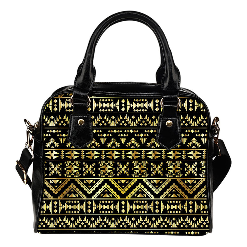 Gold Aztec Tribal Leather Shoulder Handbag