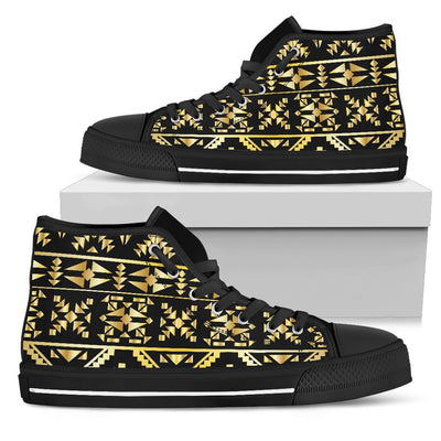 Gold Aztec Tribal Men High Top Shoes