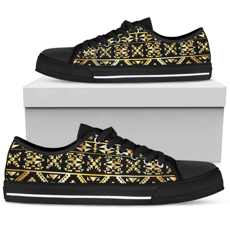 Gold Aztec Tribal Men Low Top Shoes