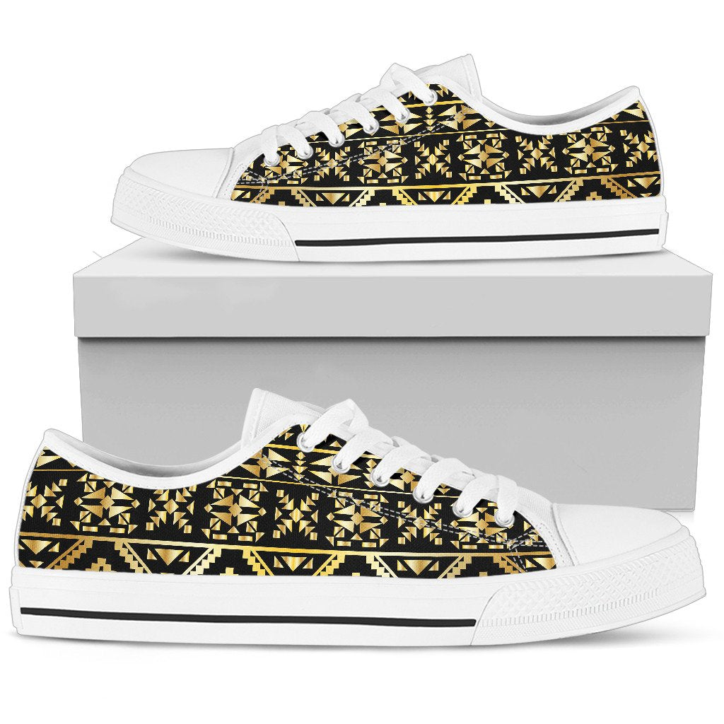 Gold Aztec Tribal Men Low Top Shoes