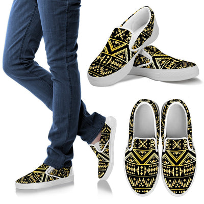 Gold Aztec Tribal Men Slip On Shoes