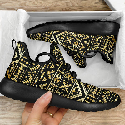 Gold Aztec Tribal Mesh Knit Sneakers Shoes