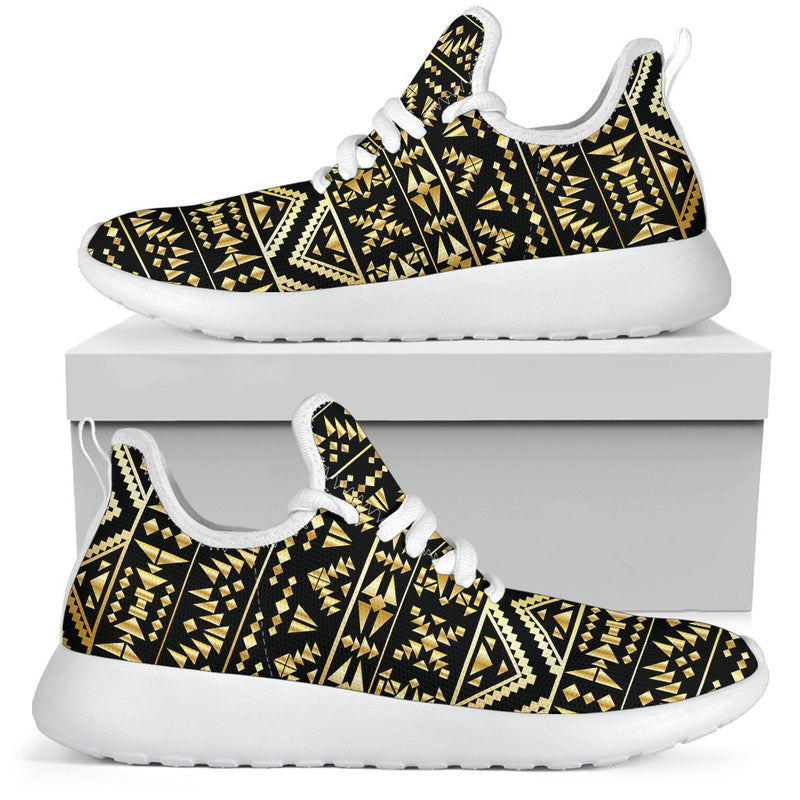 Gold Aztec Tribal Mesh Knit Sneakers Shoes