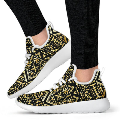 Gold Aztec Tribal Mesh Knit Sneakers Shoes