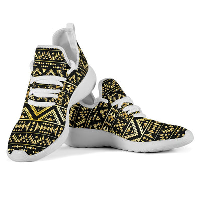 Gold Aztec Tribal Mesh Knit Sneakers Shoes