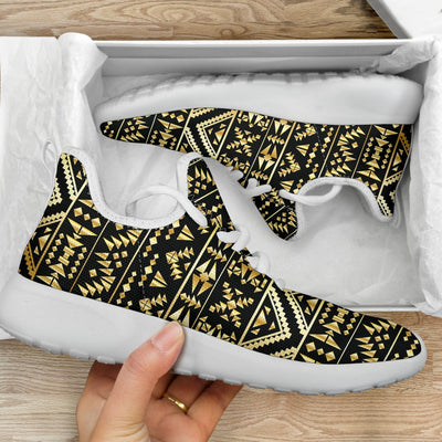 Gold Aztec Tribal Mesh Knit Sneakers Shoes