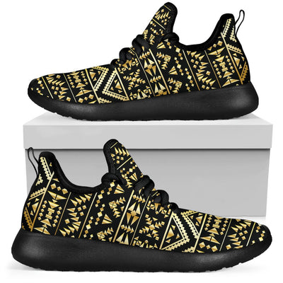 Gold Aztec Tribal Mesh Knit Sneakers Shoes