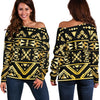 Gold Aztec Tribal Off Shoulder Sweatshirt