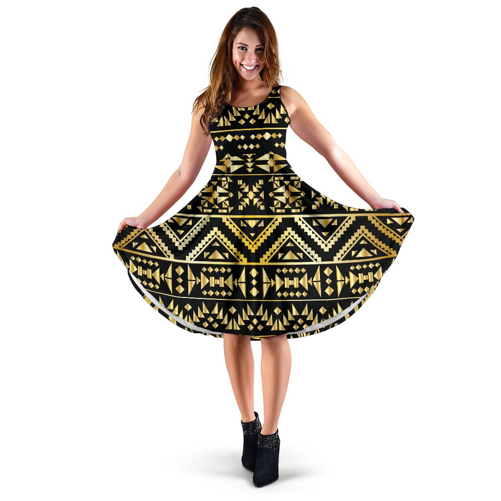 Gold Aztec Tribal Sleeveless Mini Dress