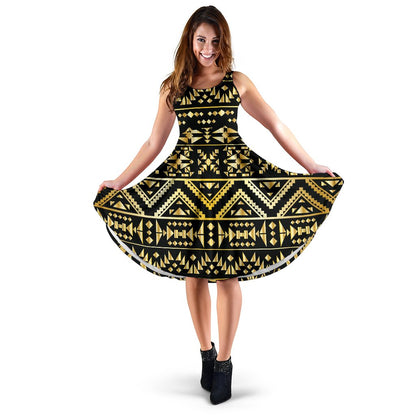 Gold Aztec Tribal Sleeveless Mini Dress