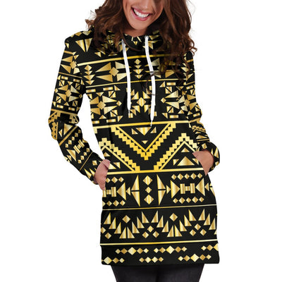 Gold Aztec Tribal Women Hoodie Dress