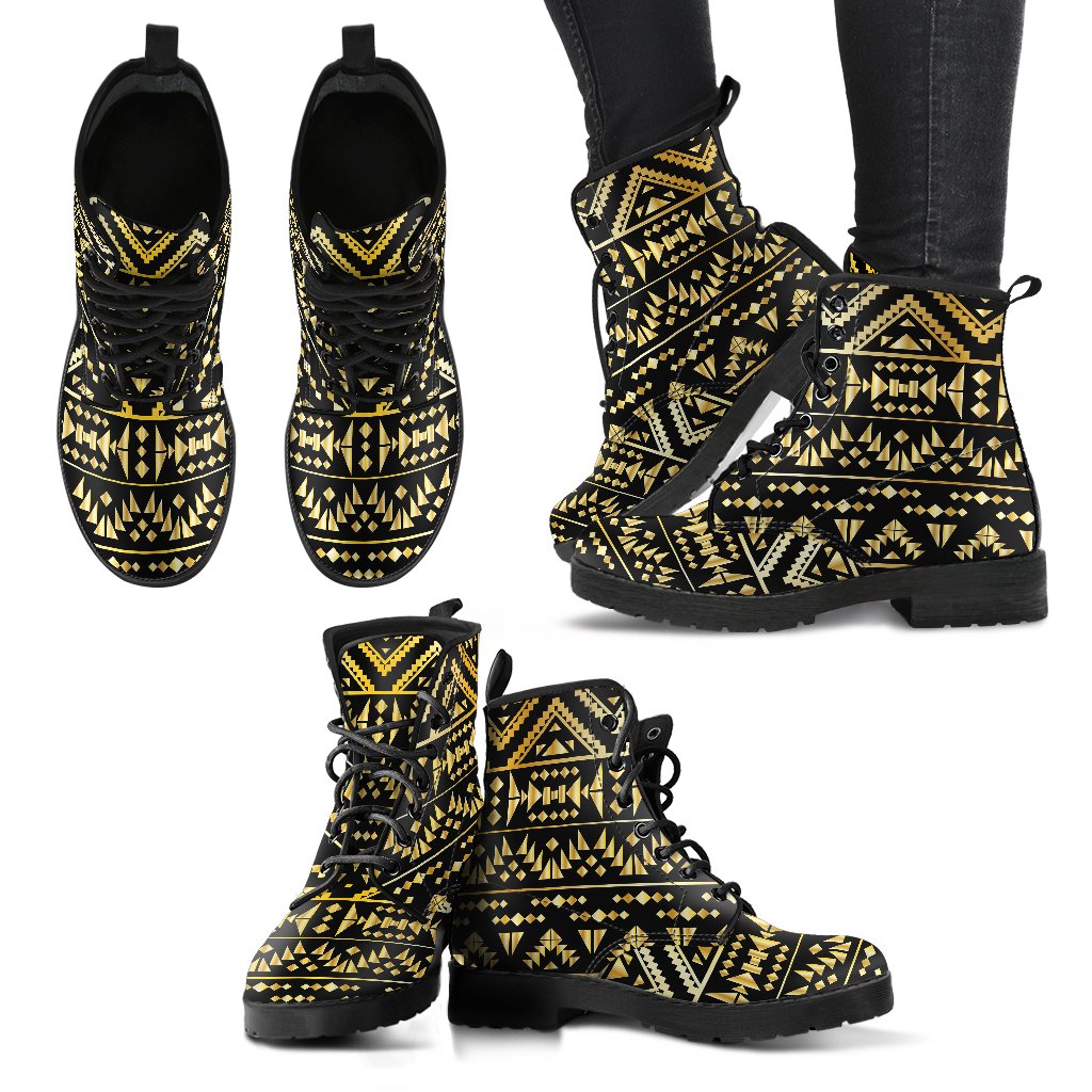 Gold Aztec Tribal Women Leather Boots