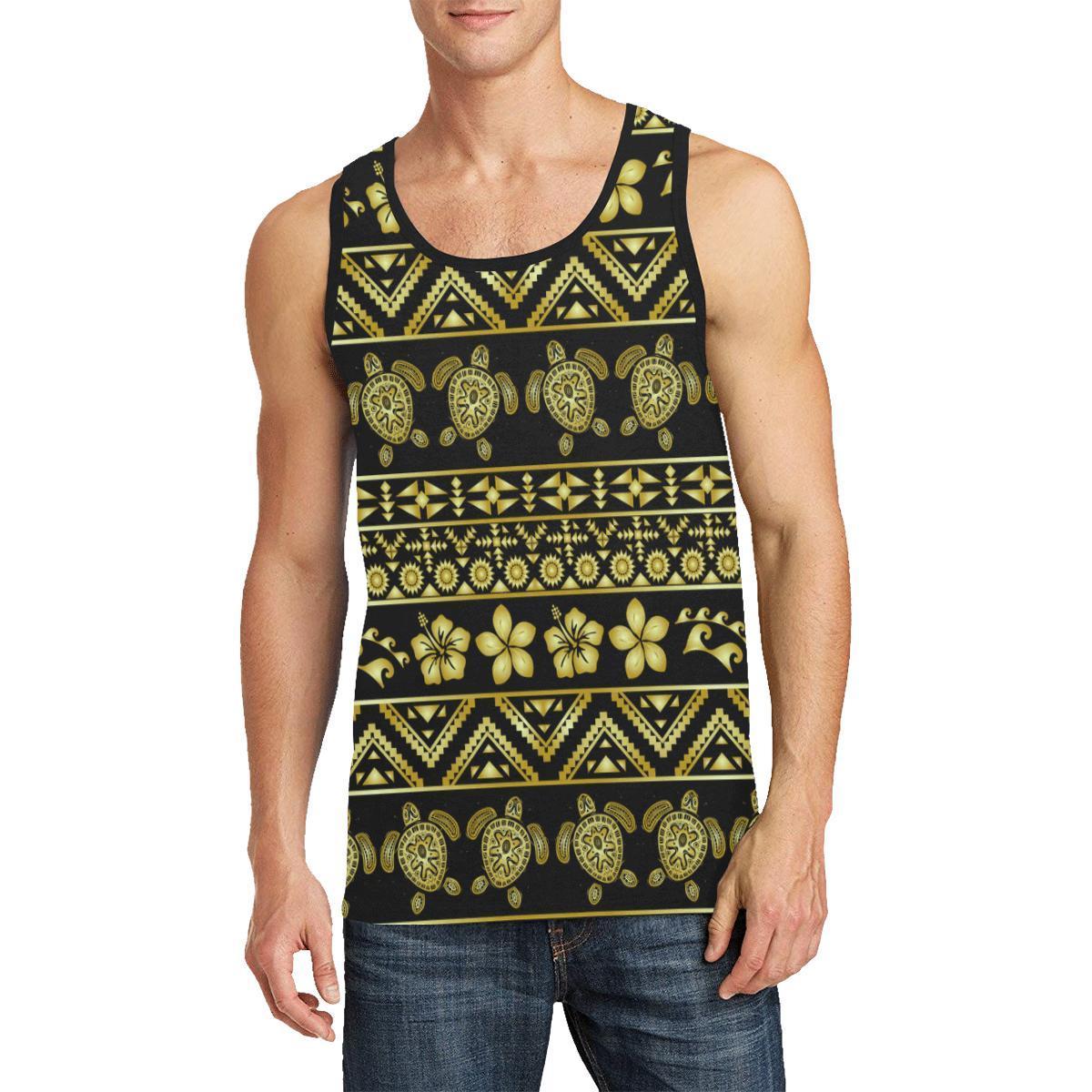 Tribal Aztec Sea Turtle Hawaiian Flower Men Tank Top