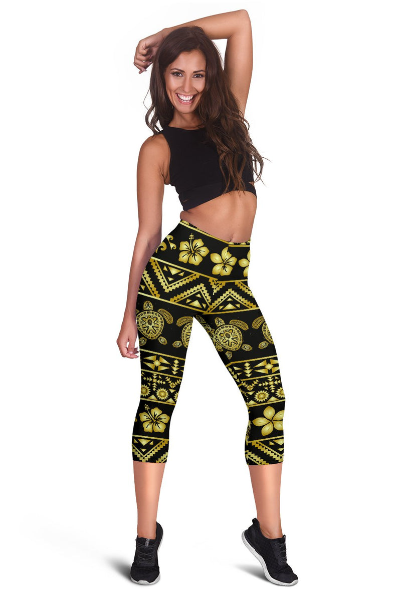 Gold Aztec Western Sea Turtle Women Capris