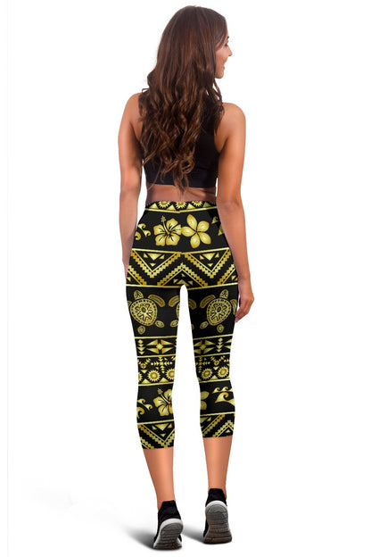 Gold Aztec Western Sea Turtle Women Capris