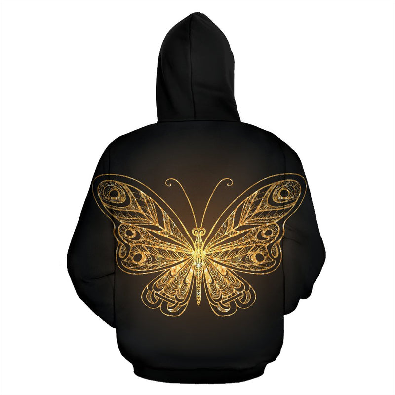 Gold Butterfly All Over Zip Up Hoodie