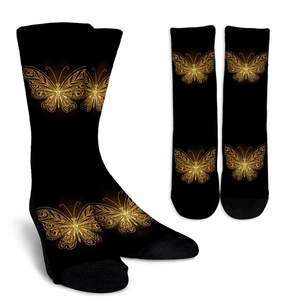 Gold Butterfly Crew Socks