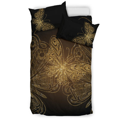 Gold Butterfly Duvet Cover Bedding Set