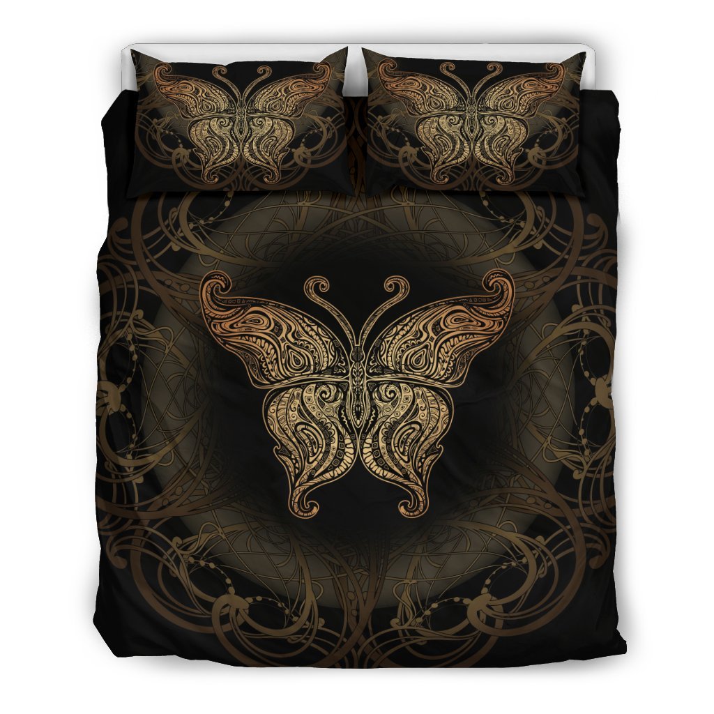 Gold Butterfly Ornamenta Duvet Cover Bedding Set