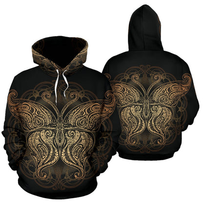 Gold Butterfly Ornamental All Over Print Hoodie