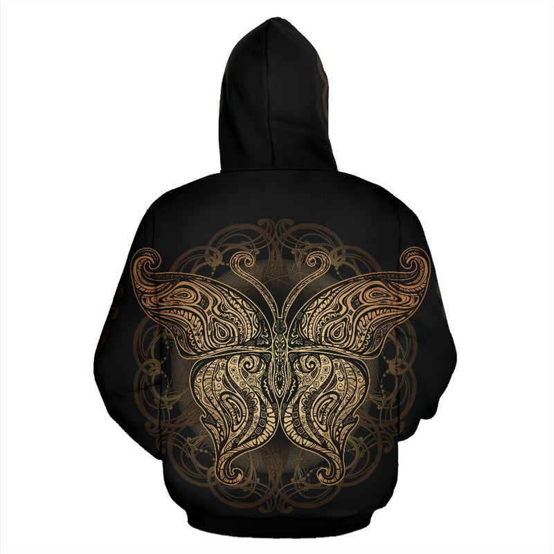 Gold Butterfly Ornamental All Over Zip Up Hoodie