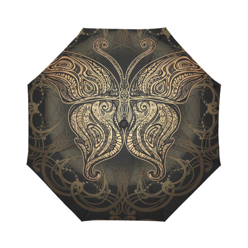Gold Butterfly Ornamental Automatic Foldable Umbrella