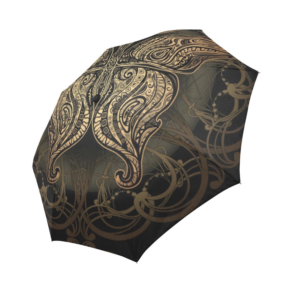 Gold Butterfly Ornamental Automatic Foldable Umbrella