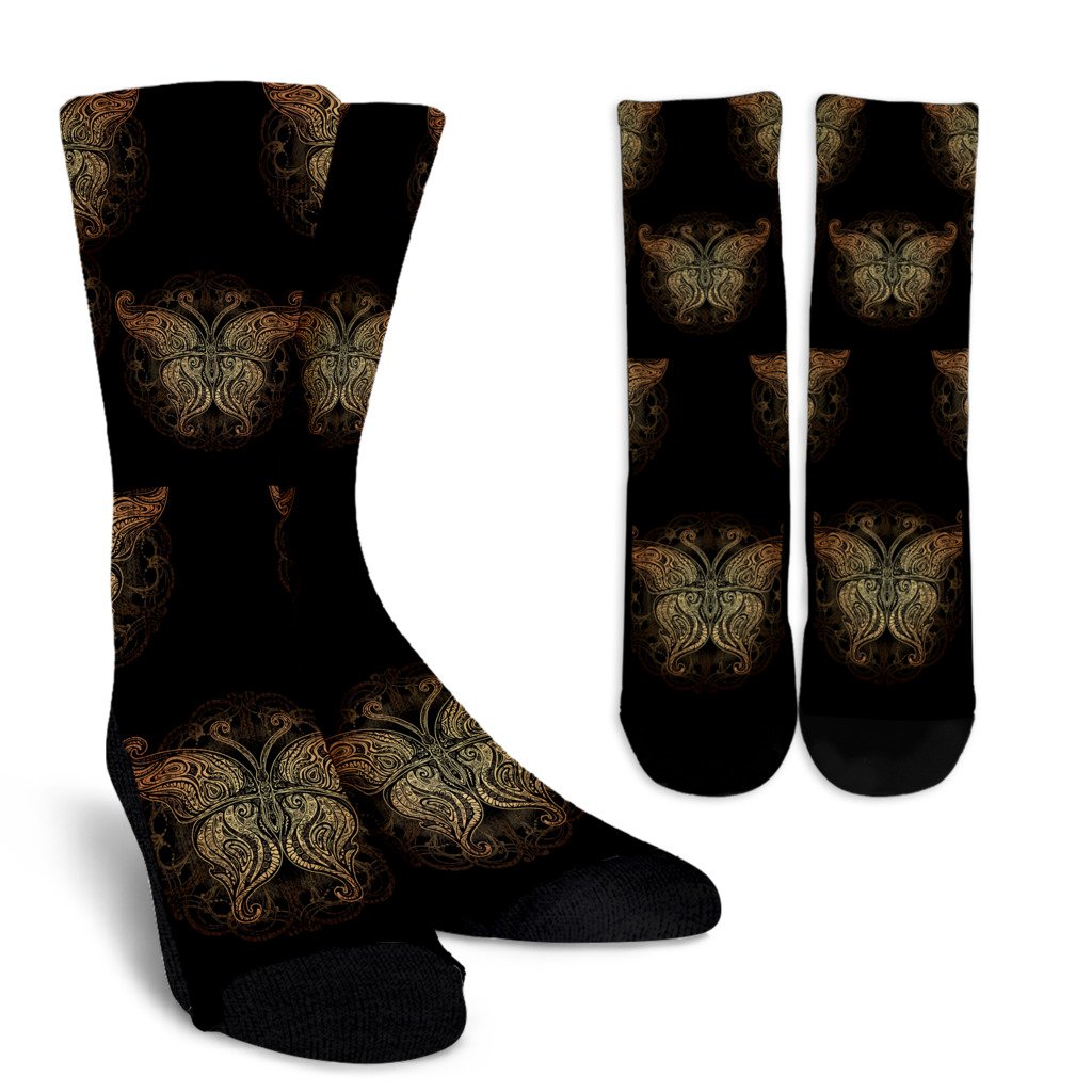 Gold Butterfly Ornamental Crew Socks