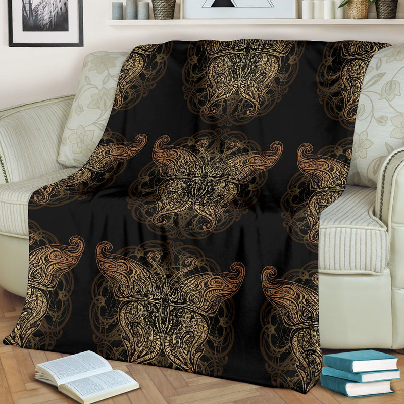 Gold Butterfly Ornamental Fleece Blanket