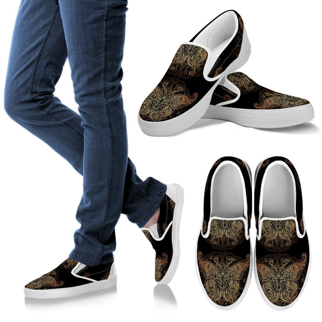 Gold Butterfly Ornamental Men Slip On Shoes