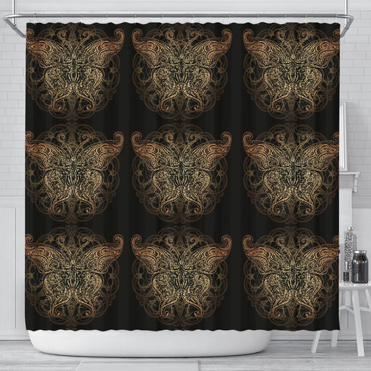 Gold Butterfly Ornamental Shower Curtain